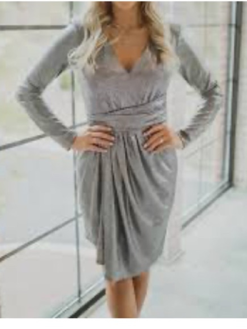 Silver Long-Sleeve Wrap Dress